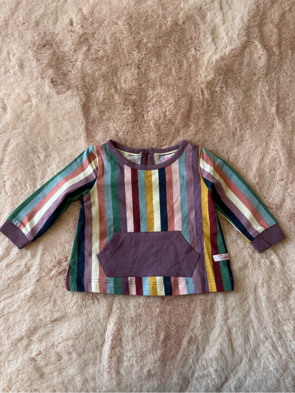 NWT Ruffle Butts Enchanted Rainbow Stripe Top Size 3-6 months